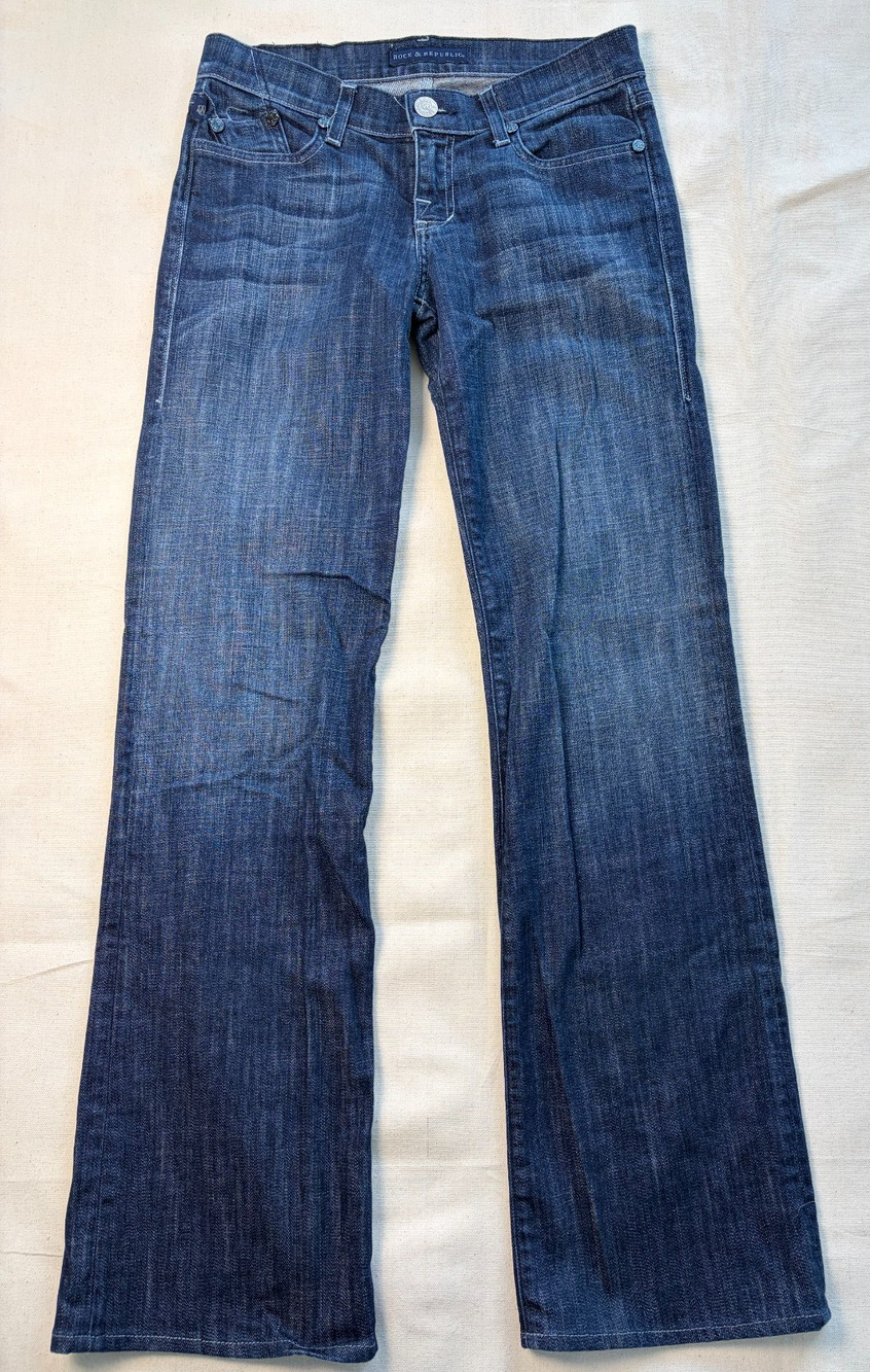 Rock & Republic Womens 28 Bootcut Jeans Medium Wash Stretch Denim Embroidered